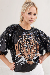 Camiseta tigre lentejuelas negra