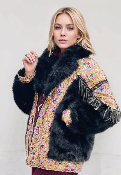 Abrigo lentejuelas negro