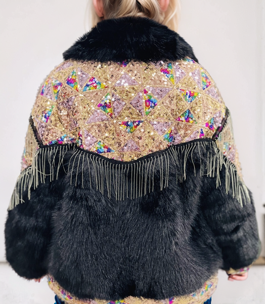 Abrigo lentejuelas negro