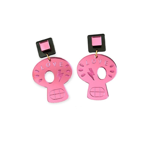Pendientes skull love rosa