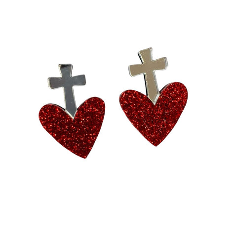 Pendientes cruz corazón