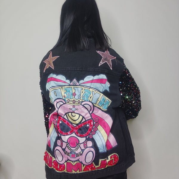 Cazadora denim mangas lentejuelas