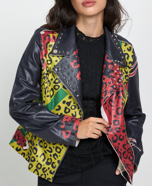 Biker antelina leopardo rojo