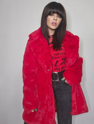 Abrigo peluche rojo largo
