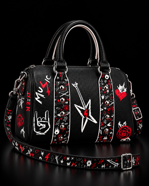 Bolso tipo bowling con doble asa y tachuelas - ROCK AND ROLL