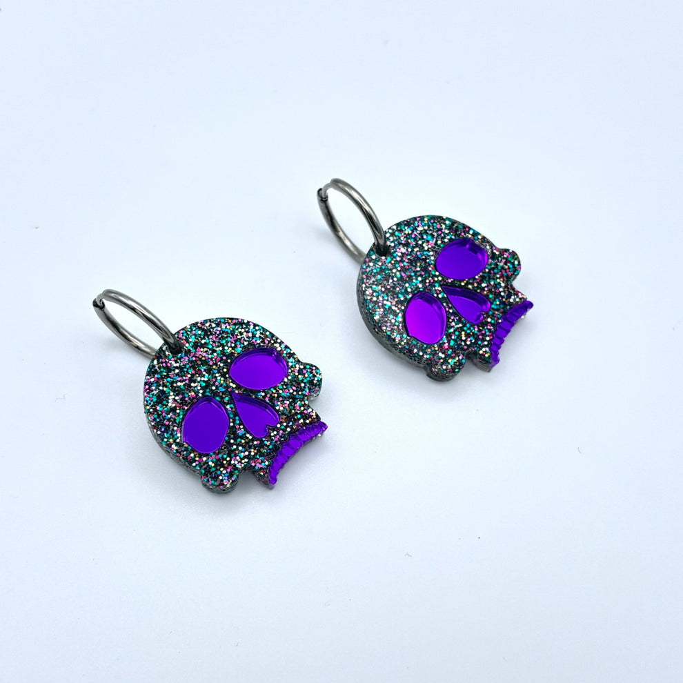 Pendientes calavera purpurina colores