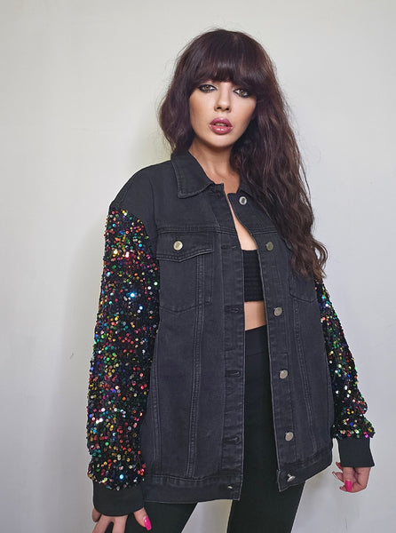 Cazadora denim mangas lentejuelas