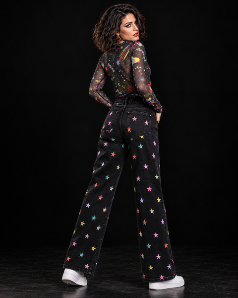 Jeans pernera ancha bordados Stars