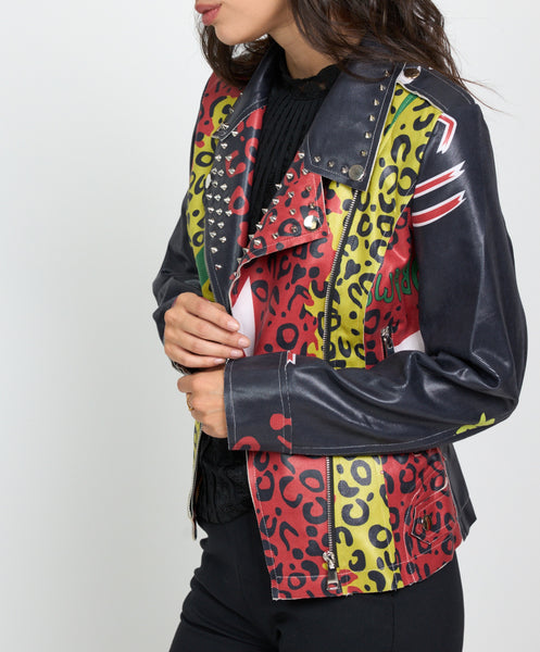 Biker antelina leopardo rojo