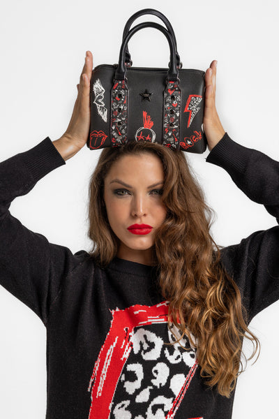 Bolso tipo bowling con doble asa y tachuelas - ROCK AND ROLL