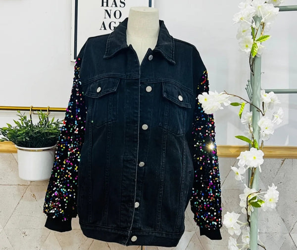 Cazadora denim mangas lentejuelas