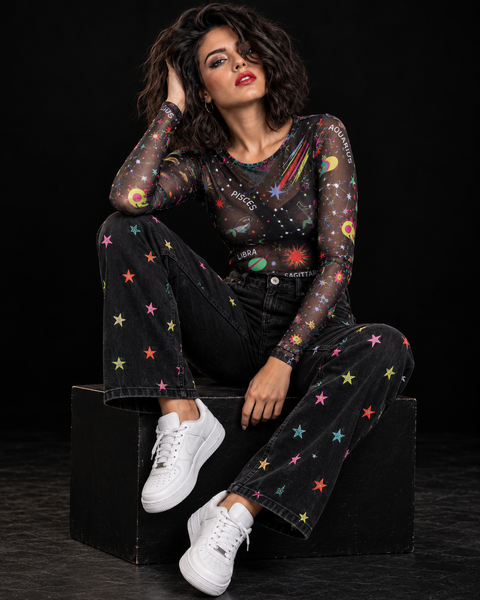 Jeans pernera ancha bordados Stars