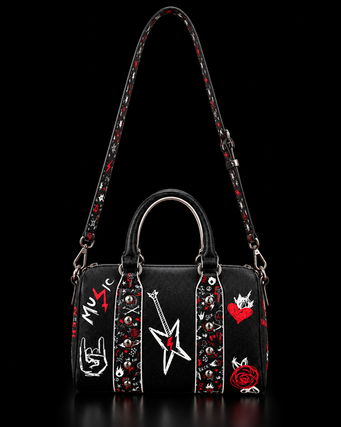 Bolso tipo bowling con doble asa y tachuelas - ROCK AND ROLL