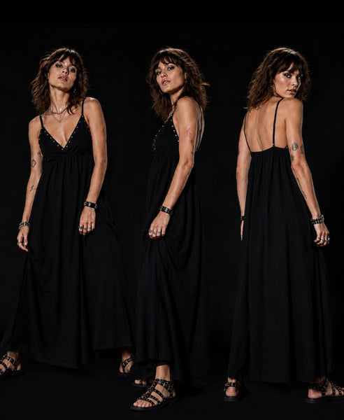 Vestido viscosa tachuelas