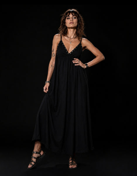 Vestido viscosa tachuelas