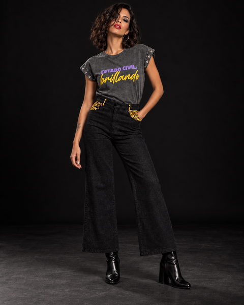 jeans tiro alto pernera ancha - BRILLANDO