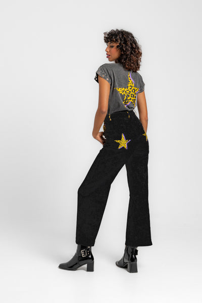jeans tiro alto pernera ancha - BRILLANDO