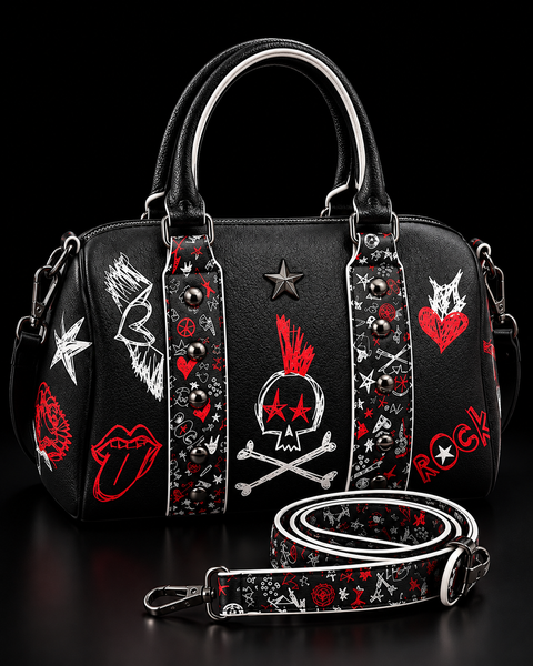 Bolso tipo bowling con doble asa y tachuelas - ROCK AND ROLL