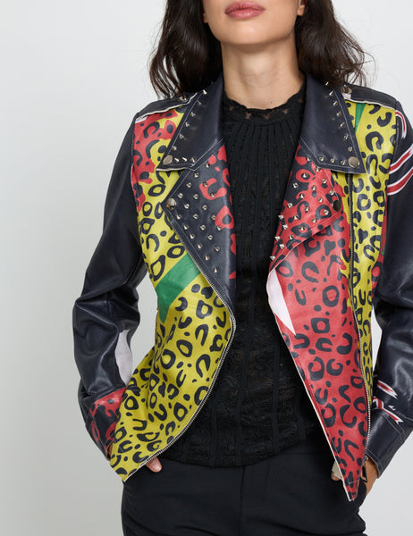 Biker antelina leopardo rojo