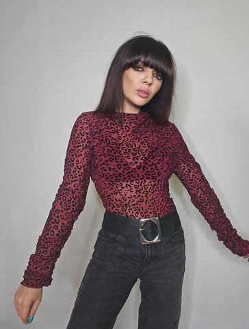 Camiseta gasa leopardo granate