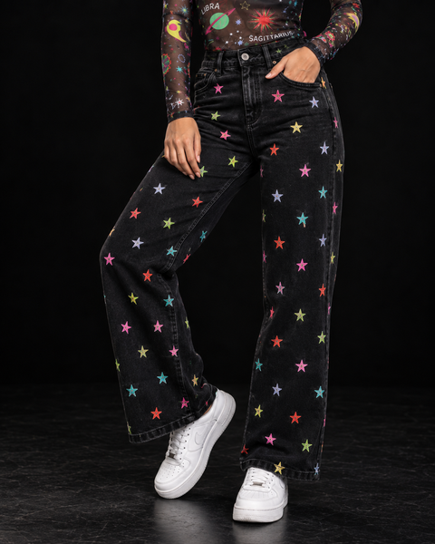 Jeans pernera ancha bordados Stars