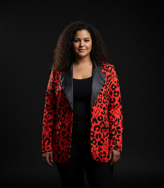 Americana leop.rojo talla grande