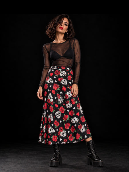Falda satén Skull & Roses (talla 36/42)