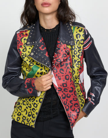 Biker antelina leopardo rojo